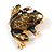 Funky Dark Olive Enamel Frog Brooch In Gold Tone Metal - 40mm Across - view 4