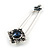 Victorian Style Midnight Blue Crystal Safety Pin Brooch In Aged Silver Tone Metal - 70mm Long - view 5
