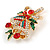 Christmas Crystal Jingle Bells Brooch In Gold Tone Metal (Red/ Green/ Clear) - 50mm Tall - view 2
