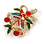 Christmas Crystal Jingle Bells Brooch In Gold Tone Metal (Red/ Green/ Clear) - 50mm Tall - view 3