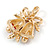Christmas Crystal Jingle Bells Brooch In Gold Tone Metal (Red/ Green/ Clear) - 50mm Tall - view 5
