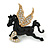 Black Pegasus/ Horse with Gold Crystal Wings Brooch - 40mm Across
