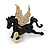 Black Pegasus/ Horse with Gold Crystal Wings Brooch - 40mm Across - view 2