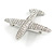 Clear Crystal Aeroplane Brooch In Silver Tone Metal - 50mm Across - view 4