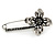 Large Vintage Inspired Hematite Crystal Flower Safety Pin Brooch In Aged Silver Tone - 70mm Across - view 2