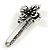 Large Vintage Inspired Hematite Crystal Flower Safety Pin Brooch In Aged Silver Tone - 70mm Across - view 3