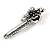 Large Vintage Inspired Hematite Crystal Flower Safety Pin Brooch In Aged Silver Tone - 70mm Across - view 5