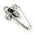 Large Vintage Inspired Hematite Crystal Flower Safety Pin Brooch In Aged Silver Tone - 70mm Across - view 6