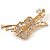 Clear Crystal Violin Musical Instrument Brooch In Gold Tone Metal - 45mm Tall - view 2