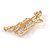 Clear Crystal Violin Musical Instrument Brooch In Gold Tone Metal - 45mm Tall - view 3