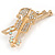 Clear Crystal Violin Musical Instrument Brooch In Gold Tone Metal - 45mm Tall - view 4