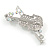 Clear Crystal Violin Musical Instrument Brooch In Silver Tone Metal - 45mm Tall - view 3