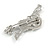 Clear Crystal Violin Musical Instrument Brooch In Silver Tone Metal - 45mm Tall - view 4