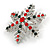 Christmas Crystal Snowflake Brooch In Silver Tone Metal (Red/ Green/ Clear) - 50mm Across - view 3