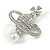 Silver Plated Clear Crystals Royal with Pearl Bead Brooch - 50mm Tall - view 3