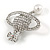 Silver Plated Clear Crystals Royal with Pearl Bead Brooch - 50mm Tall - view 4