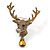 Statement Topaz Coloured Austrian Crystal Stags Head Brooch/ Pendant In Aged Silver Tone - 70mm Length