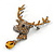 Statement Topaz Coloured Austrian Crystal Stags Head Brooch/ Pendant In Aged Silver Tone - 70mm Length - view 2
