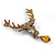 Statement Topaz Coloured Austrian Crystal Stags Head Brooch/ Pendant In Aged Silver Tone - 70mm Length - view 3