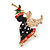 Beautiful Guardian Angel Black/ Red Enamel Clear/ Red Crystal Brooch In Gold Tone Xmas Christmas - 58mm L