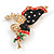 Beautiful Guardian Angel Black/ Red Enamel Clear/ Red Crystal Brooch In Gold Tone Xmas Christmas - 58mm L - view 2