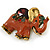 Vintage Inspired Brown Enamel, Crystal Elephant Brooch In Aged Gold Tone - 50mm Across - view 2