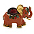 Vintage Inspired Brown Enamel, Crystal Elephant Brooch In Aged Gold Tone - 50mm Across - view 1