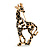 Gold Tone Black Enamel Giraffe Brooch - 50mm Tall