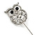 Silver Tone Clear Crystal Owl Lapel, Hat, Suit, Tuxedo, Collar, Scarf, Coat Stick Brooch Pin - 65mm L - view 2