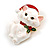 Xmas Christmas White Enamel Cat Kitty Brooch In Gold Tone - 40mm Tall - view 2