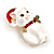 Xmas Christmas White Enamel Cat Kitty Brooch In Gold Tone - 40mm Tall - view 3