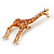Gold Tone Crystal with Orange Spots Giraffe Brooch - 65mm Tall - view 2