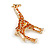 Gold Tone Crystal with Orange Spots Giraffe Brooch - 65mm Tall - view 3