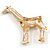 Gold Tone Crystal with Orange Spots Giraffe Brooch - 65mm Tall - view 5