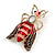 Funky Red/ Pink Enamel Moth Brooch In Gold Tone - 50mm Tall - view 2