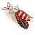 Funky Red/ Pink Enamel Moth Brooch In Gold Tone - 50mm Tall - view 3