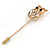 Gold Tone Clear Crystal Owl Lapel, Hat, Suit, Tuxedo, Collar, Scarf, Coat Stick Brooch Pin - 65mm L - view 3