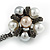 Statement Pearl Crystal Double Flower Chain Brooch In Gun Metal Finish - view 3