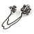 Statement Pearl Crystal Double Flower Chain Brooch In Gun Metal Finish - view 5
