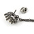 Statement Pearl Crystal Double Flower Chain Brooch In Gun Metal Finish - view 6