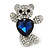 Little Teddy Bear Crystal Brooch In Silver Tone (Clear/ Dark Blue) - 40mm Tall
