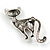 Vintage Inspired Textured Crystal Cat Brooch In Aged Silver Tone Metal - 50mm Tall - view 4