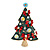 Green Enamel Crystal Christmas Tree with Red Bows In Gold Tone Metal - 52mm Tall