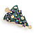 Green Enamel Crystal Christmas Tree with Purple Bows In Gold Tone Metal - 52mm Tall - view 3