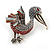 Red/ Grey Enamel Pelican Bird Brooch In Silver Tone Metal - 43mm Across - view 2