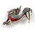 Red/ Grey Enamel Pelican Bird Brooch In Silver Tone Metal - 43mm Across - view 3