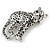 Unique Leopard Brooch In Silver Tone Metal with Black Spots - 42mm Across - view 2