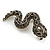 Small Grey/ Black Crystal Snake Brooch In Aged Gold Tone Metal - 40mm Long - view 3