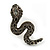 Small Grey/ Black Crystal Snake Brooch In Aged Gold Tone Metal - 40mm Long - view 6