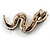 Small Grey/ Black Crystal Snake Brooch In Aged Gold Tone Metal - 40mm Long - view 2